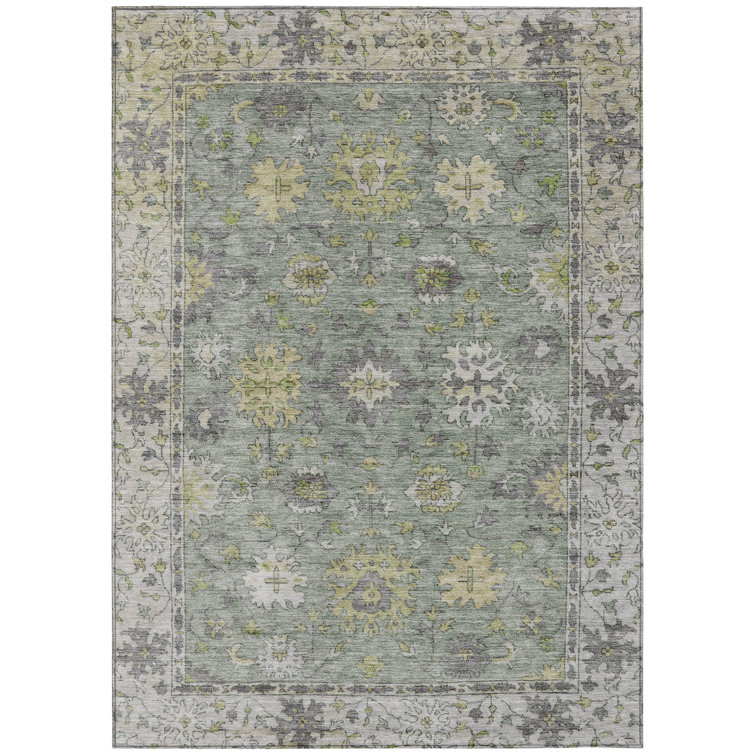 Machine Washable Indoor/Outdoor Xhevrie Sage Rug