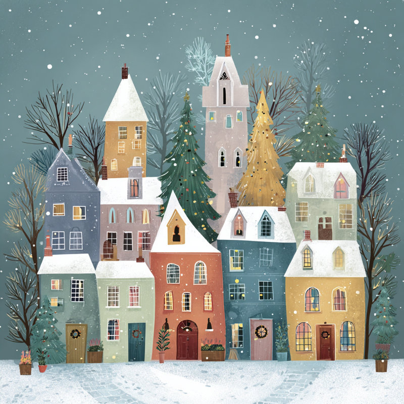 Art mural sur toile enneigée Snowy Village, H 30 po x l 30 po