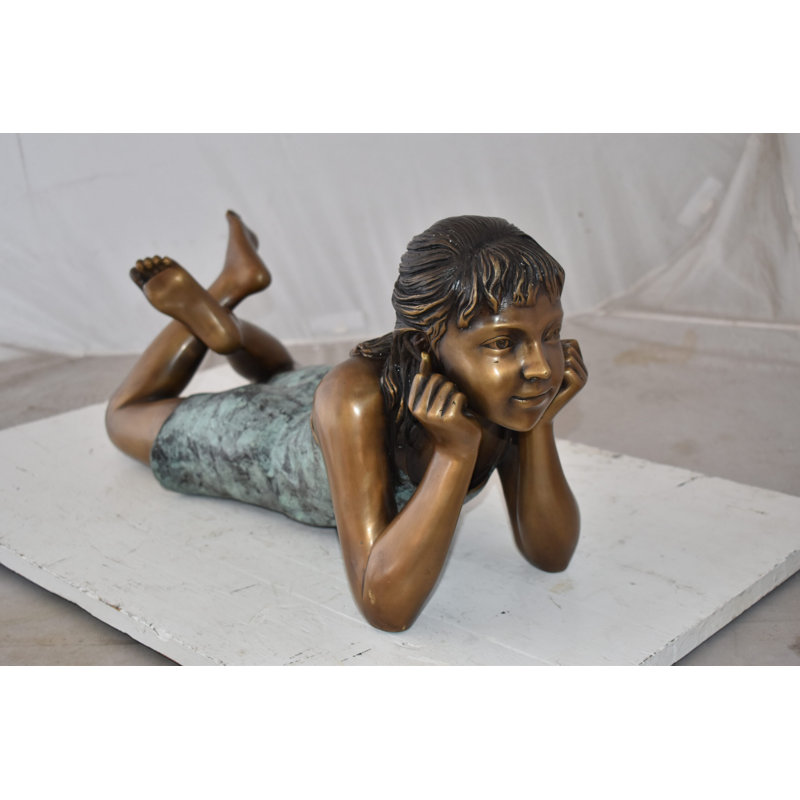 Statue jeune fille réfléchissante en bronze calme: 24 po x 9 po x H 12 po