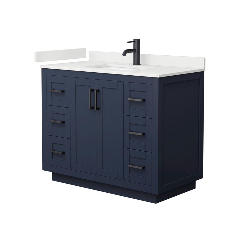Miranda 42" Freestanding Single Bathroom Vanity with Quartz Top, Dark Blue, White Quartz, Matte Black