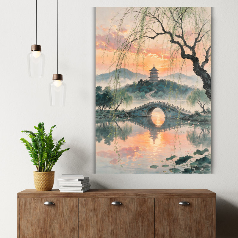 Art mural East Glass Misty Lake Landscape, H 40 po x l 30 po