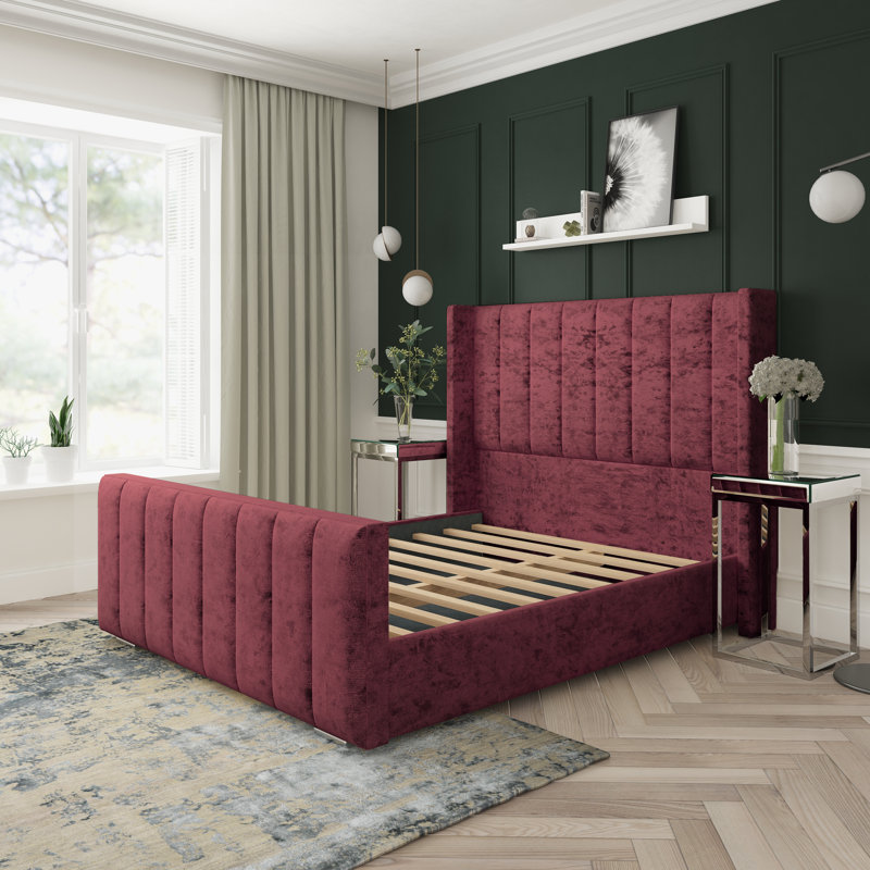 Willow Crushed Velvet Upholstered Bed Frame, Aubergine, Super King (6')