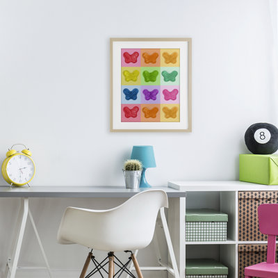 Candy Butterfly Rainbow Framed Print Under Glass, design by LISH Creative