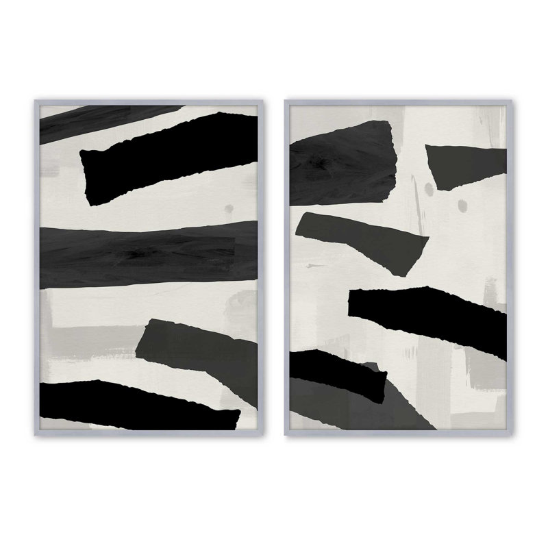 Sable Layers, ensemble de 2 reproductions sur papier mat d'archives dans un cadre, Chrome poli, H 17,25 po x l 13,25 po