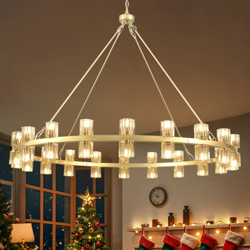 Marais 40 - Lights Dimmable Modern Round Crystal Cup Style Wagon Wheel Chandelier With Crystal Shade - 34.25'' H X 49.21'' W