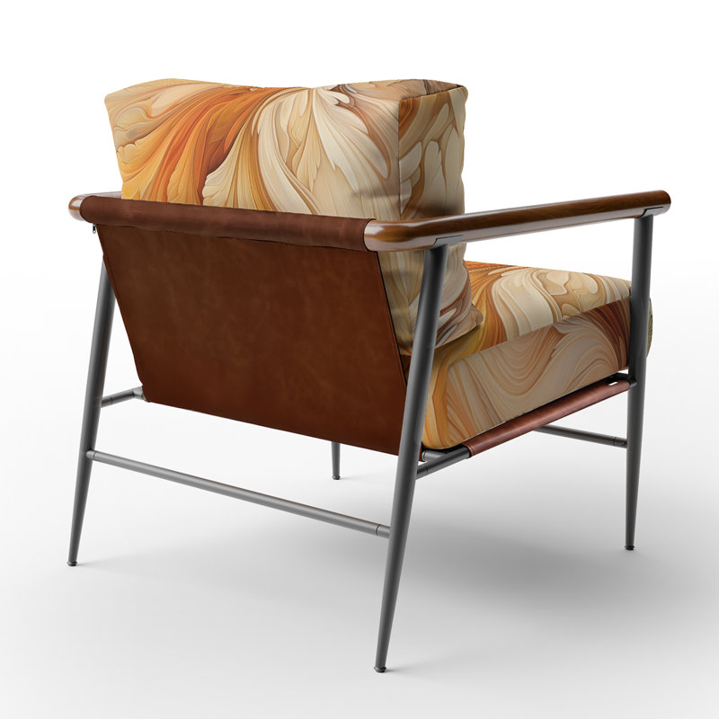 Fauteuil d'appoint rembourré à motif abstrait ornemental rétro orange, Noir
