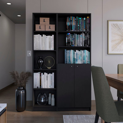 2 salons noirs: bibliothèques étroites et à 2 portes pour des maisons chics contemporaines avec des tablettes pratiques