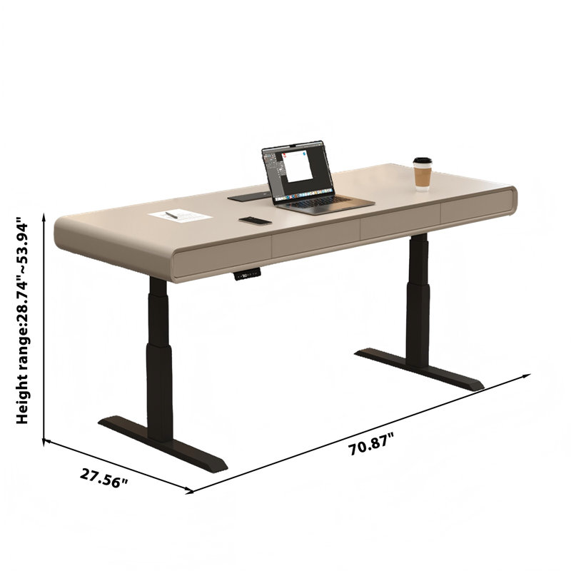 Bureau réglable électrique 70,87 "beige moderne et minimaliste, H 53,94 po x l 70,87 po x P 27,56 po
