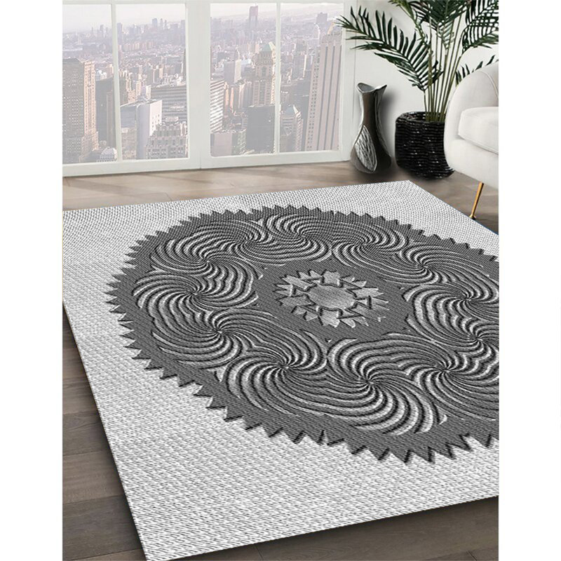Tapis 100% à motifs lavables à la machine 2989PAT3716GRY, Carré 5 pi