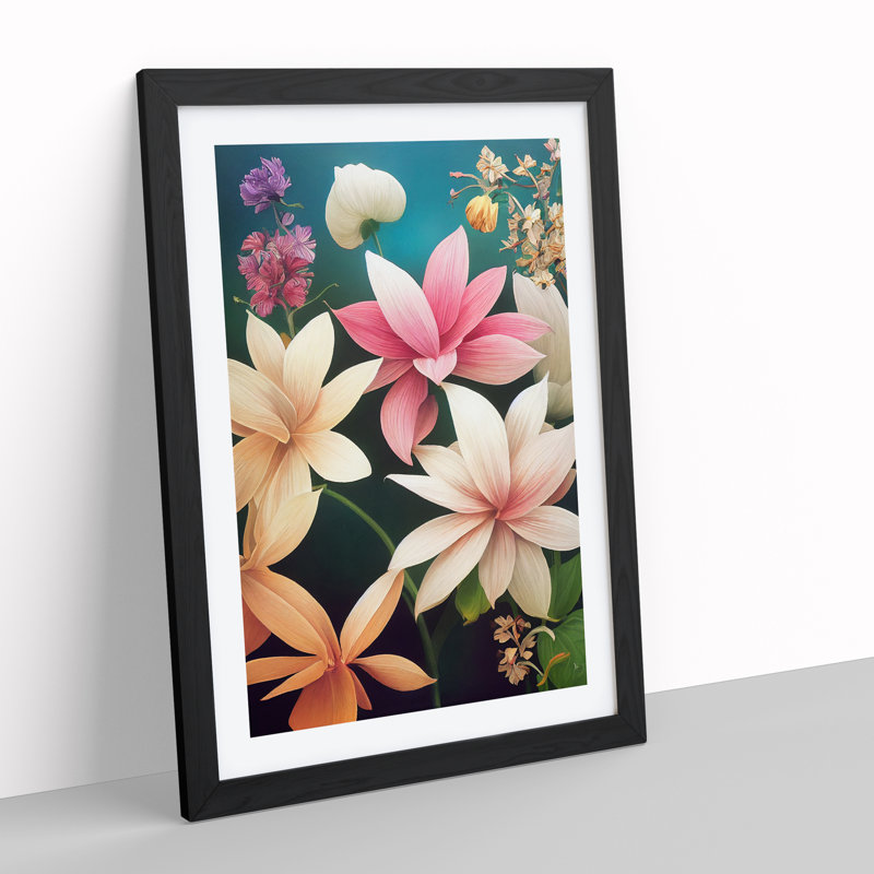 Exclusive Flowers - Single Picture Frame Print, Black Framed, 64cm H x 46cm W x 2cm D