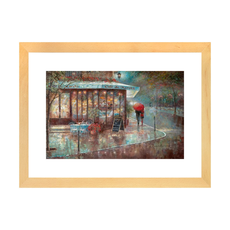 Café du marché par Ruane Manning - reproduction d'art, H 16 po x l 24 po x P 1 po, Blanc, Papier avec cadre beige