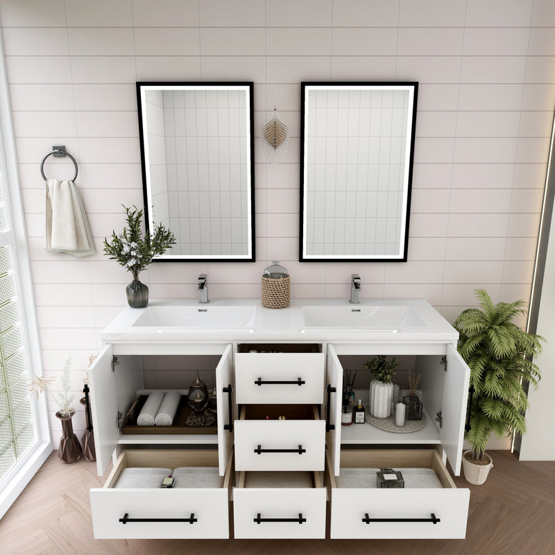 Gloss White Freestanding Double Vanity with Acrylic Top