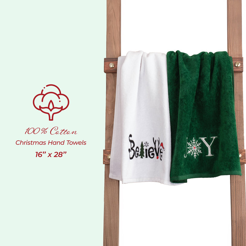 Ensemble de 2 serviettes en coton Jelitza, Blanc / Vert