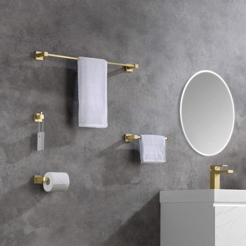 Cubic 5 - Piece Bathroom Hardware Set, Brush Gold