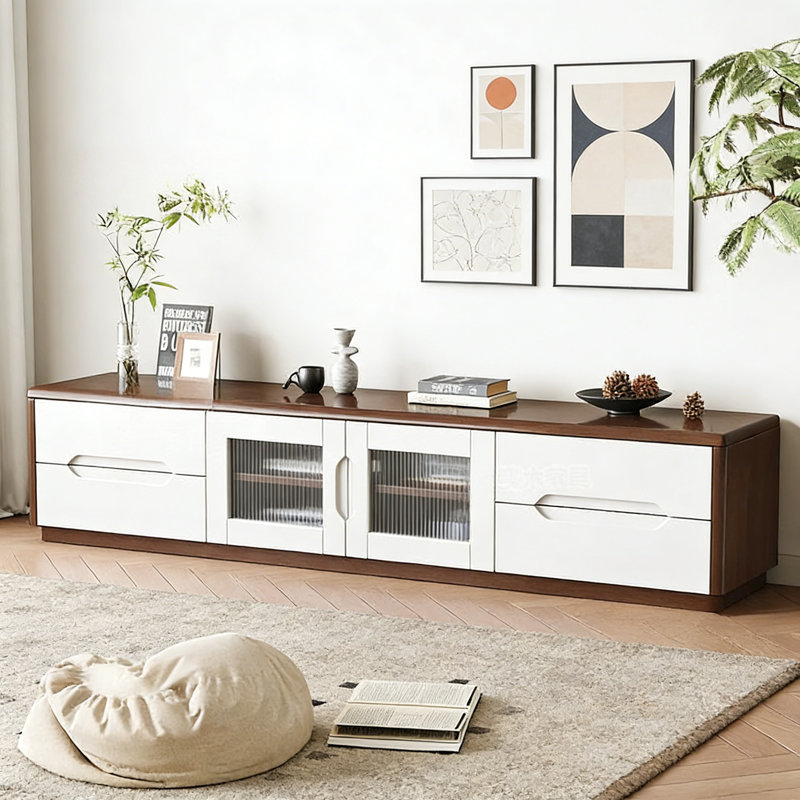 Meuble télé moderne et simple, Brun noisette / blanc