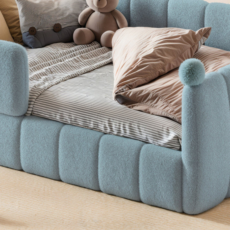 Lit double tapissier Montessori, Full, Blue