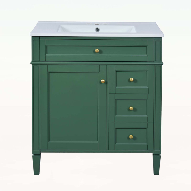 Charmant meuble-lavabo avec rangement extraordinaire et design élégant, Vert, Doré