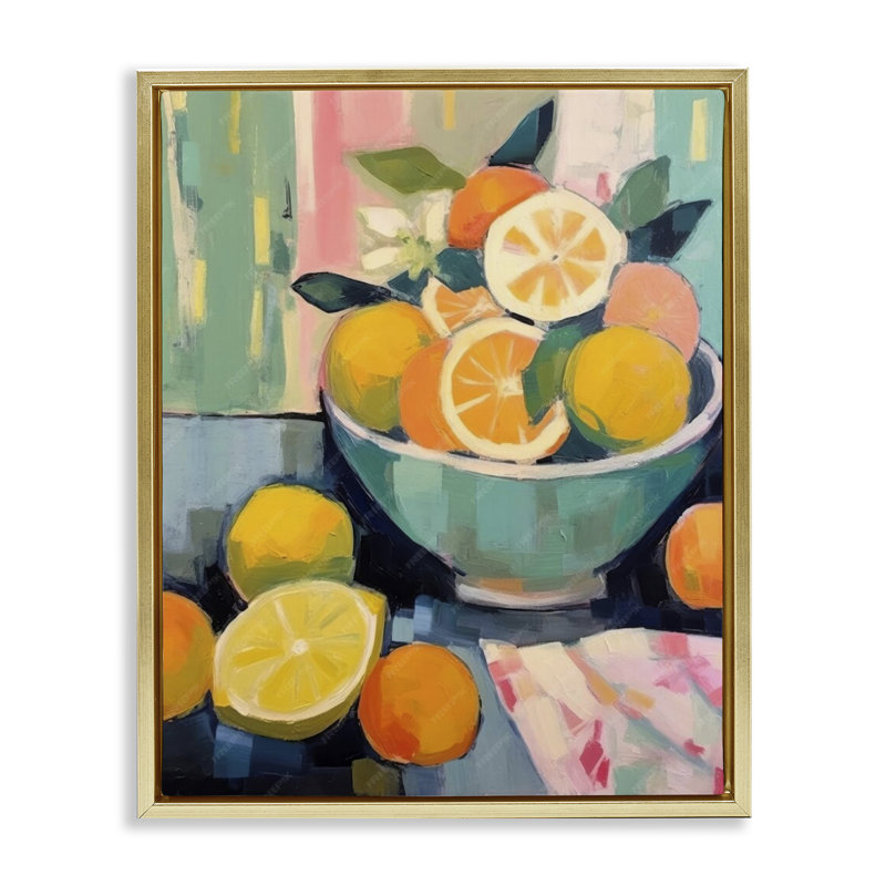  Art sur toile orange et citron par LSR Design Studio, H 21 po x l 17 po, Cadre flottant métallique doré
