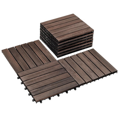 9pcs Premium Acacia Wood Interlocking Deck Tiles, 12"x12" Floor Tiles All Weather Use