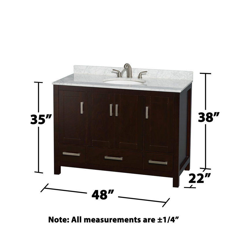Sheffield 48'' Single Bathroom Vanity with Stone Top with Mirror, White Carrara Marble