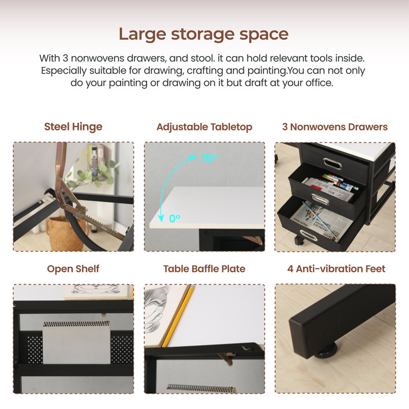 Larwa Adjustable Metal Base Drafting Table