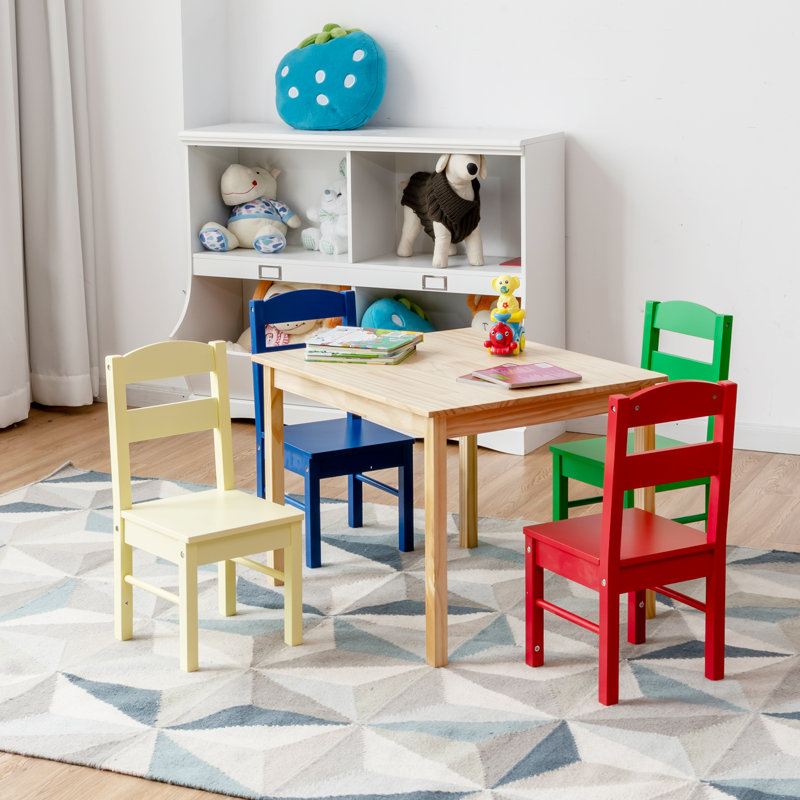 Fahey Kids 5 Piece Solid Wood Square Play Or Activity Table and Chair Set