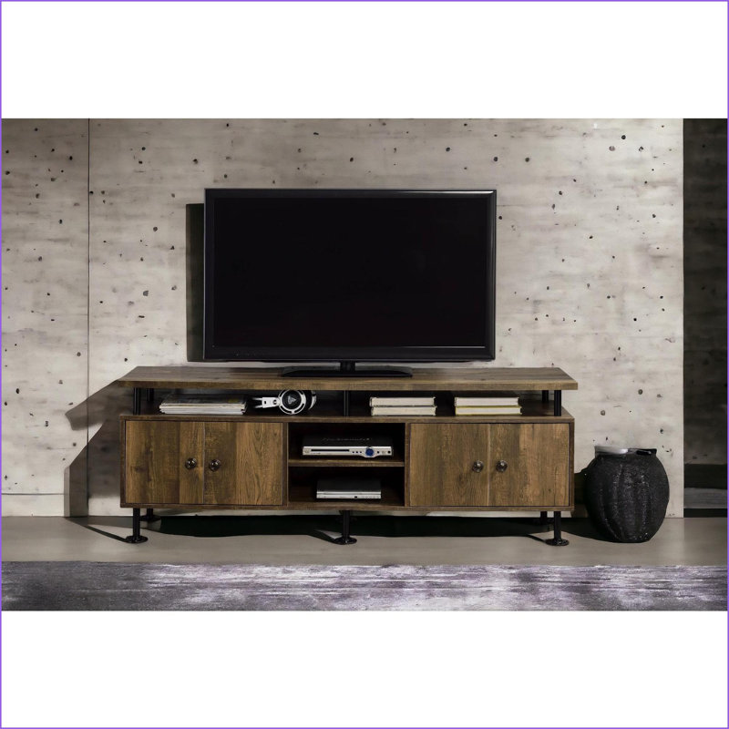 TV Furniture Industrial Rustic Oak & Black TV Stand with Storage | Metal,Synthetic Wood | TV Size Ranges 50-59 inches