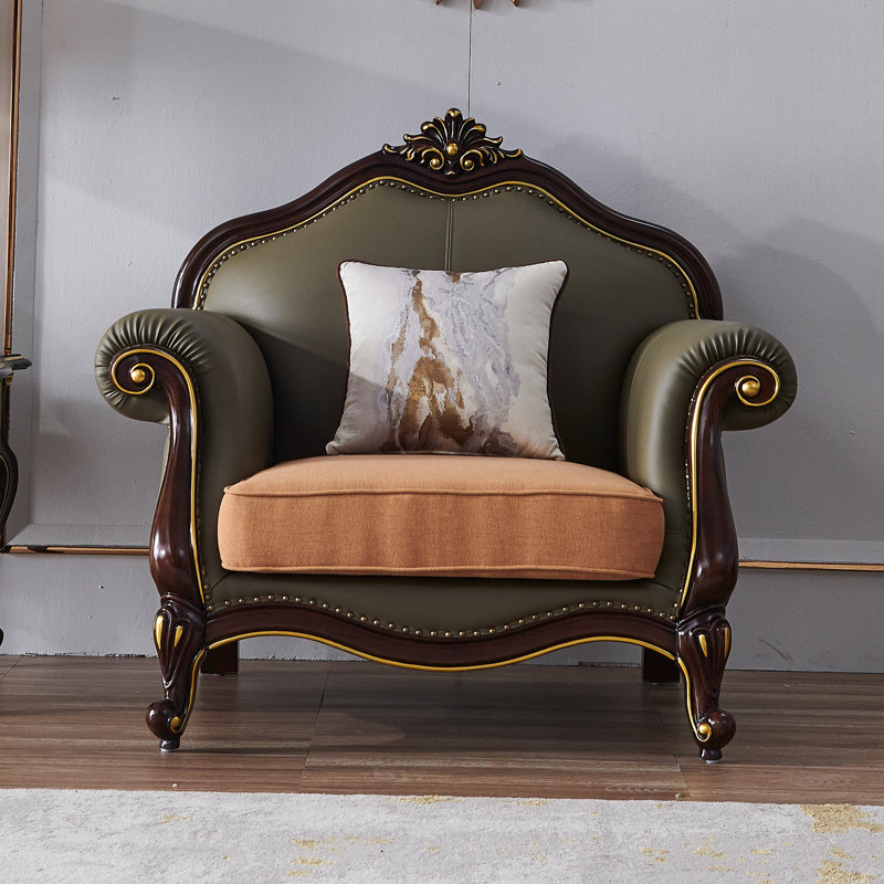Canapé de luxe en tissu et cuir de style américain.
