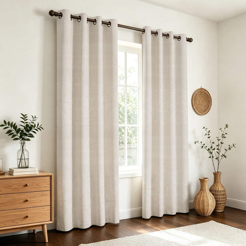 Linen Slub Blackout Grommet Curtain Pair(2 Panels), 52" W x 84" L, Linen