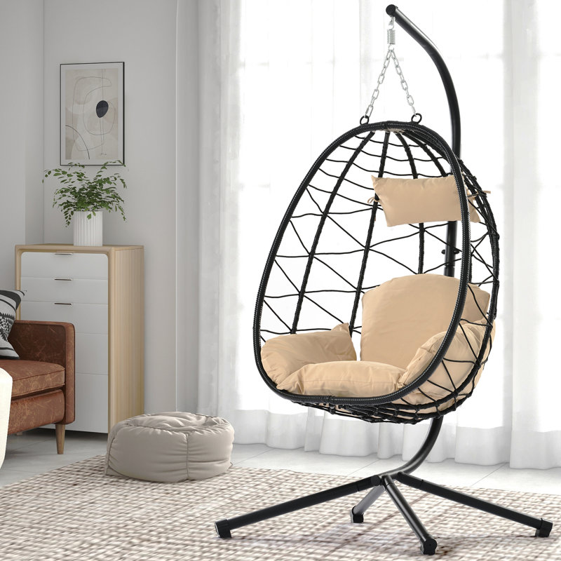 Fauteuil à œufs avec support Balancelle d'extérieur pour l'extérieur en osier, Beige
