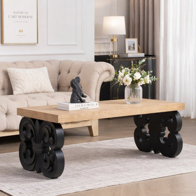 47" Rectangular Wood Scroll Base Coffee Table