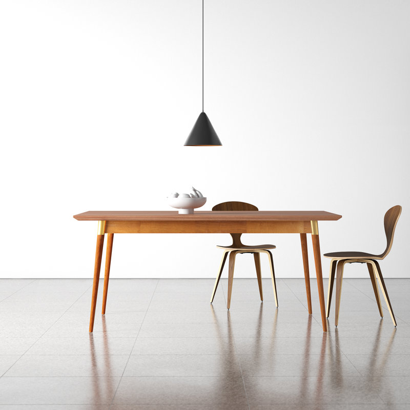 Meridian 69'' Walnut Wood Dining Table, Natural Walnut/Gold Tube