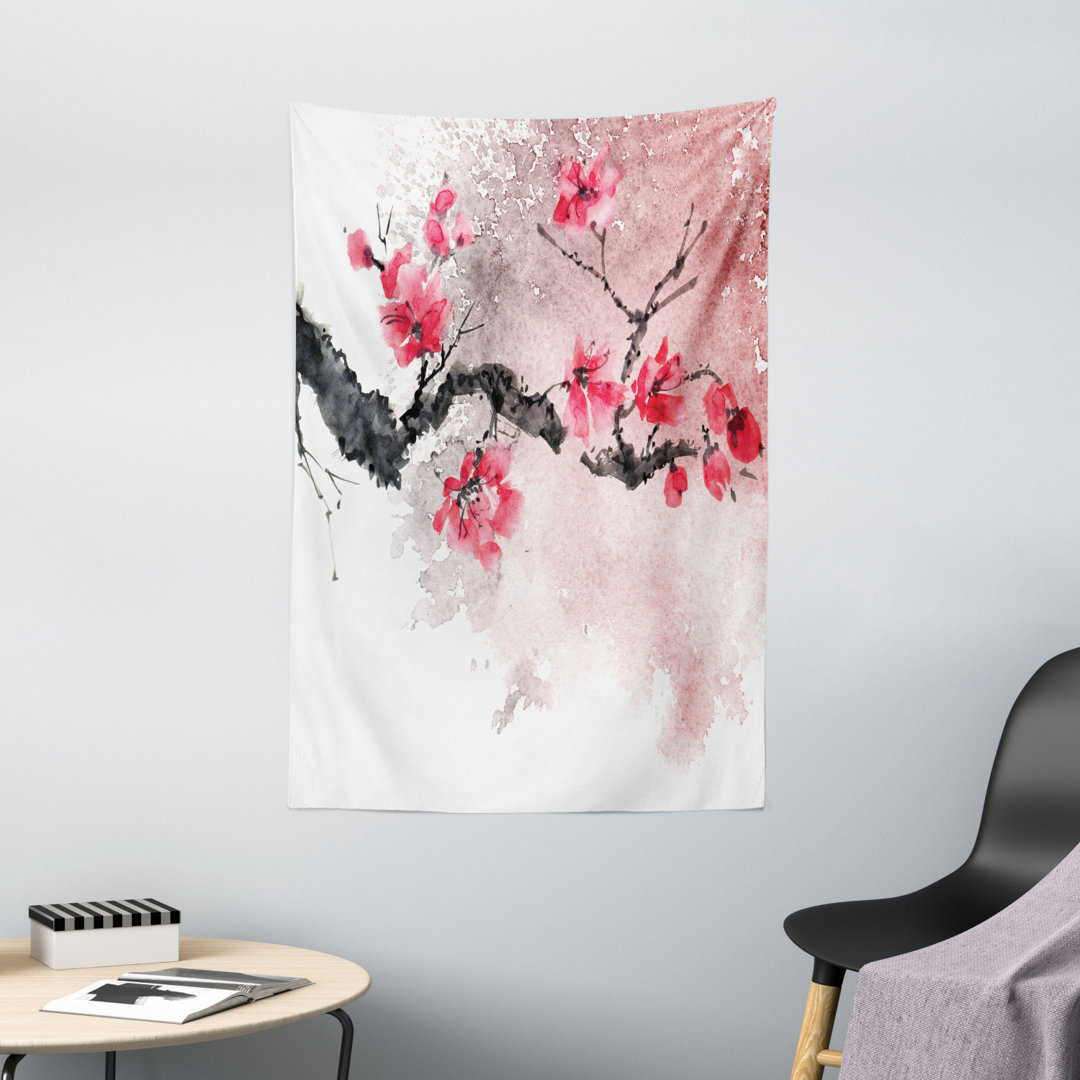 Wandbehang Aquarell Splash Floral Zweig auf Plain Hintergrund