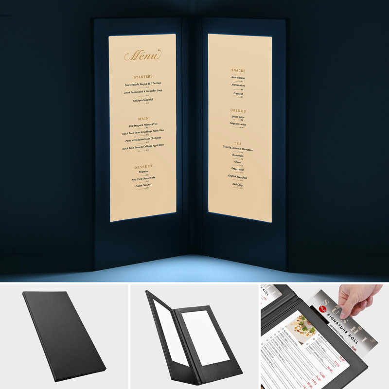 Backlit Illuminated Menu Holder, 7.25" H x 14" W x 0.5" D