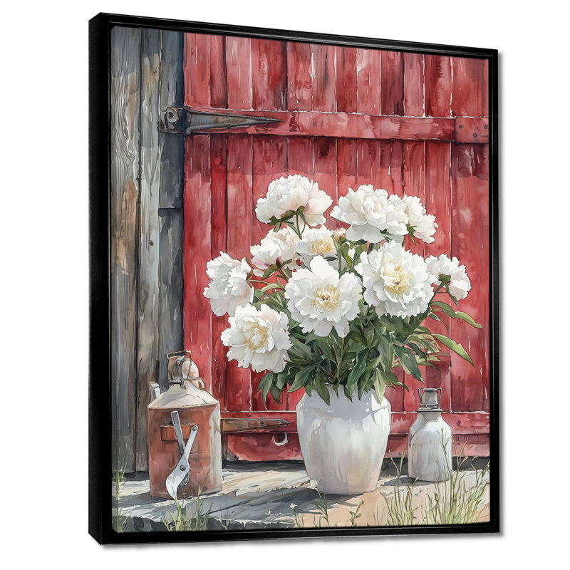 "Pivoines dans la caserne" - Pivoines, reproduction sur toile, Noir, Reproduction avec cadre flottant, H 20 po x l 12 po