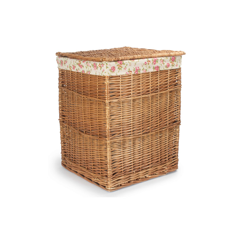 Wicker Square Laundry Basket with Lining, Large (61cm H x 46cm W x 46cm D), Light Steamed
