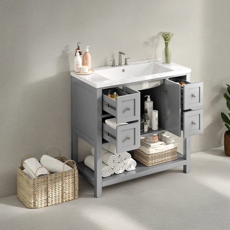 Ensemble de meuble-lavabo simple 36 po avec plateau Rontez, Gris