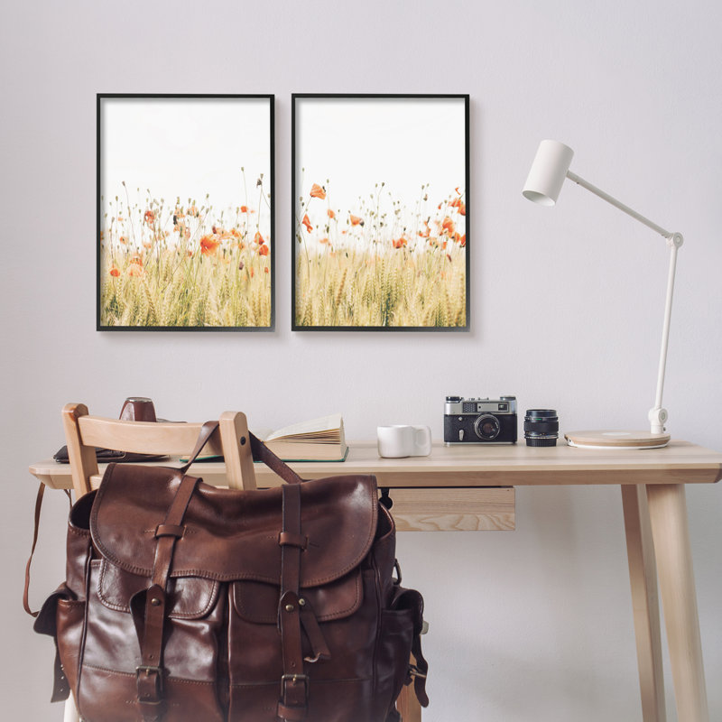 «Country Poppy Field», impression sur bois 2 pièces, H 20 po x l 32 po x P 1,5 po, Giclée encadrée noir minuit
