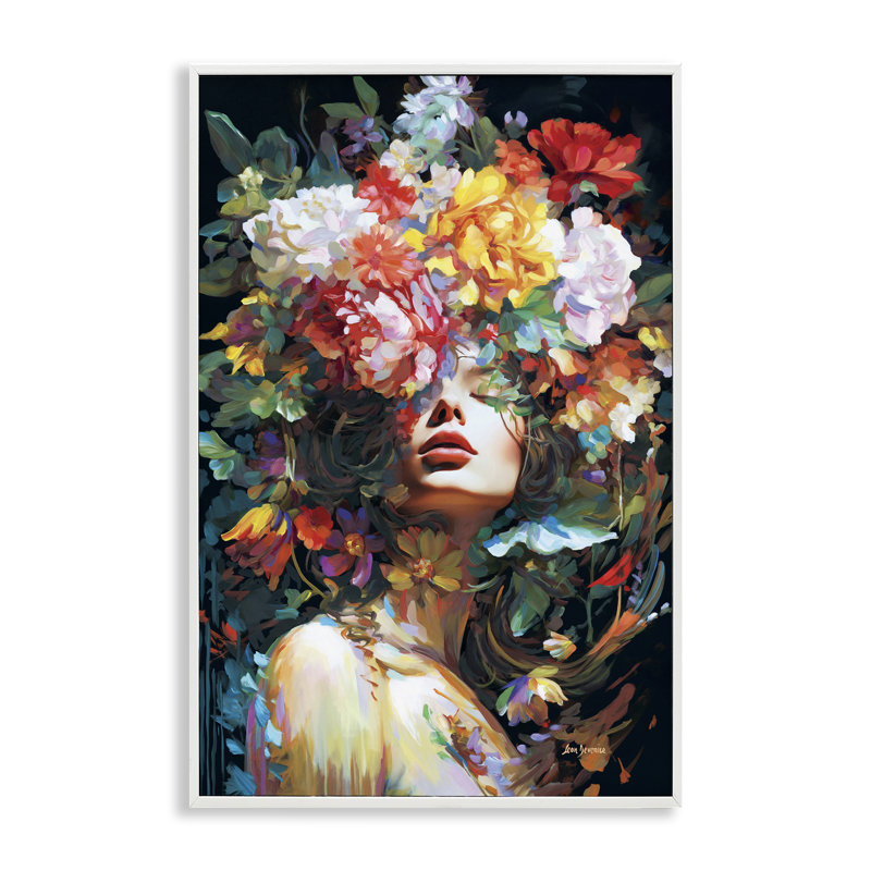  «Rose Bedecked Woman», estampe numérique par Leon Devenice, H 18 po x l 12 po, Estampe numérique encadrée blanc bord de mer