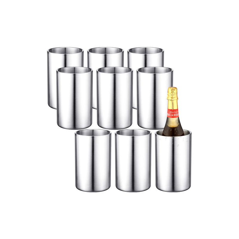 Wine Chiller Bucket Stainless Steel Wine Chiller Bottles For 750 Ml Insulated Double Layer Bucket Cooler For Parties Bar(9 Pcs)