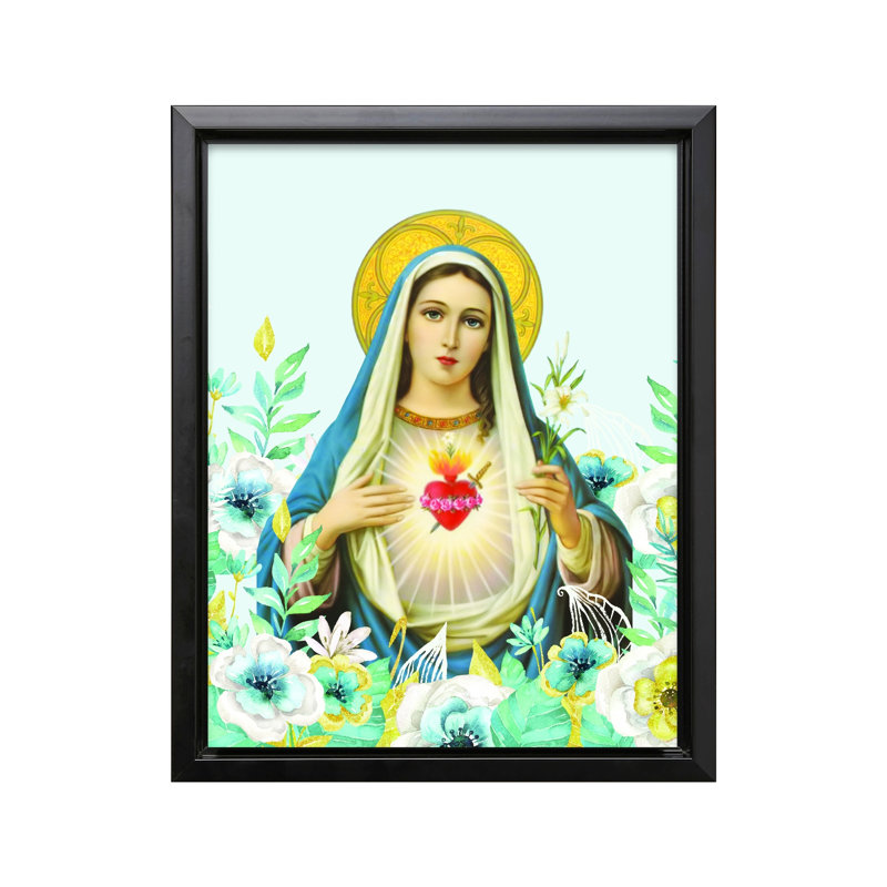 Cœur immaculé de Marie, H 24 po x l 32 po, Canevas, Cadre noir