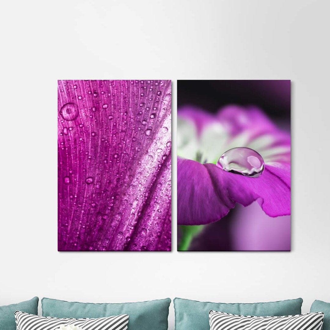 2-tlg. Leinwandbilder-Set - Fotografie „Orchid Water Drops Violet Flowers Calming Stillness”