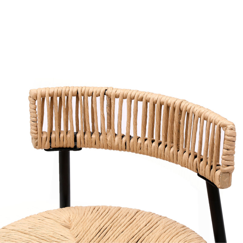 Tabourets de bar tissés à la main avec dossier, ensemble de 2 tabourets ronds en corde de papier avec repose-pieds pour îlot de cuisine et salle à manger