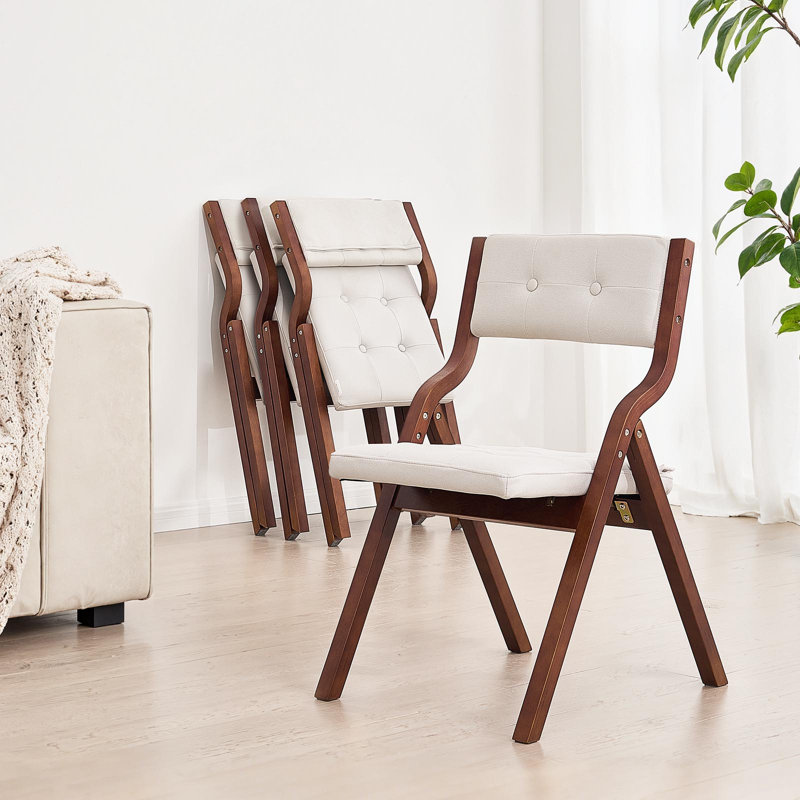 Chaises pliantes en bois avec coussin rembourré et structure en bois, Brun / Blanc