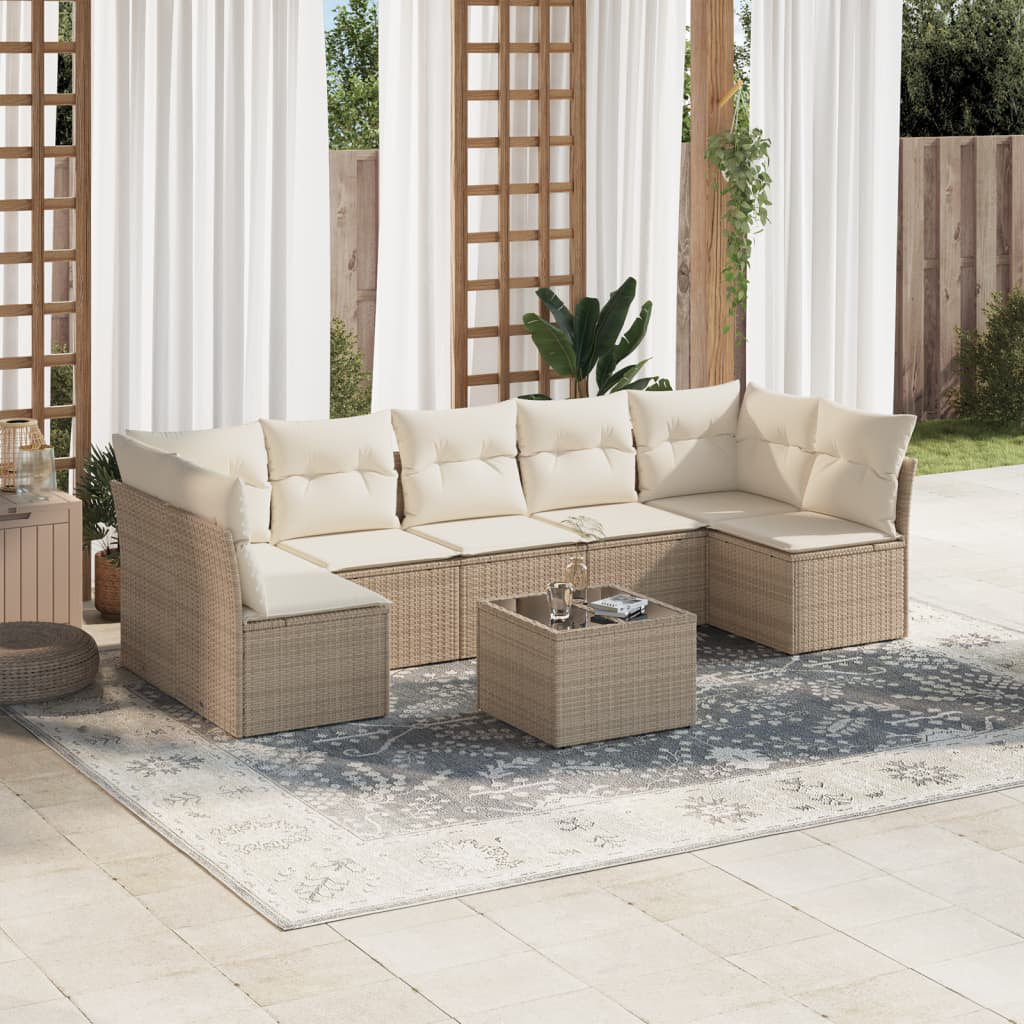 Vidaxl 8-Tlg. Garten-Sofagarnitur Mit Kissen Beige Poly Rattan