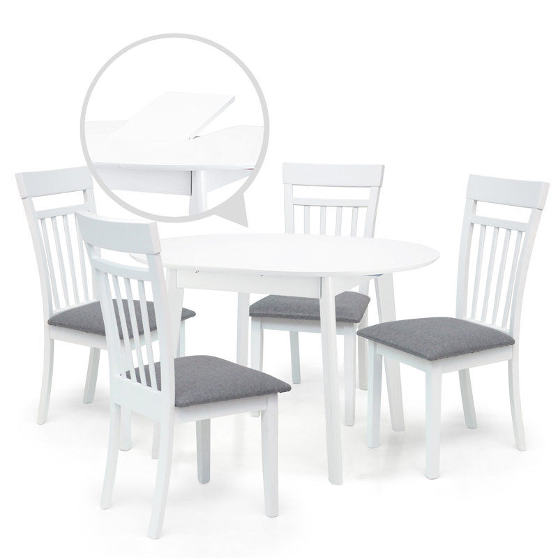 Ensemble de table de salle à manger pour 6 personnes, chaises chaudes en bois massif de style classique avec table ronde extensible, ensemble de cuisine, tissu gris