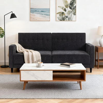  81"Convertible Sofa Bed 3-position Adjustable Backrest Chenille Fabric