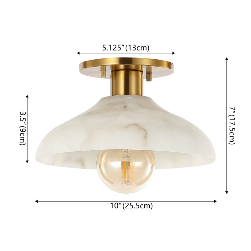 Honalee 10" 1-Light Mid-Century Classic Alabaster/Iron LED Semi Flush Mount, Gold