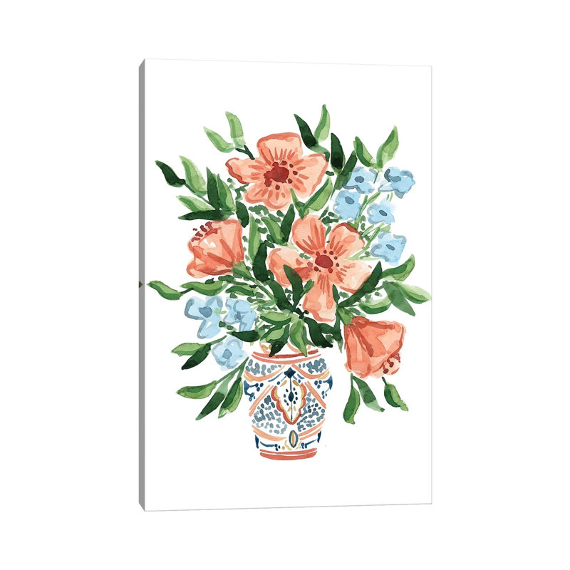 Peachy Florals by Sabina Fenn - Painting on Canvas, 30.48cm H x 20.32cm W x 1.91cm D, Wrapped Canvas