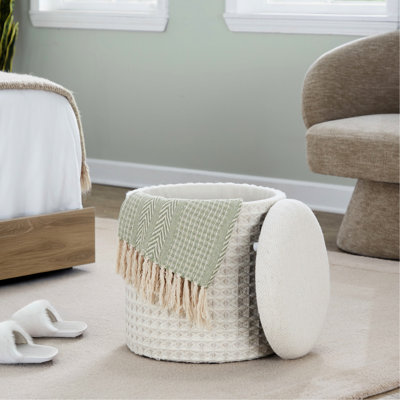 Rangement en laine de 18 pouces avec texture tissée 3D, couvercle amovible, rangement intérieur, capacité de poids de 250 lb en laine, style, idéal pour les espaces, limite